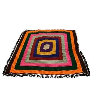Vintage Mid Century Hand Crochet Afghan 59x62‎